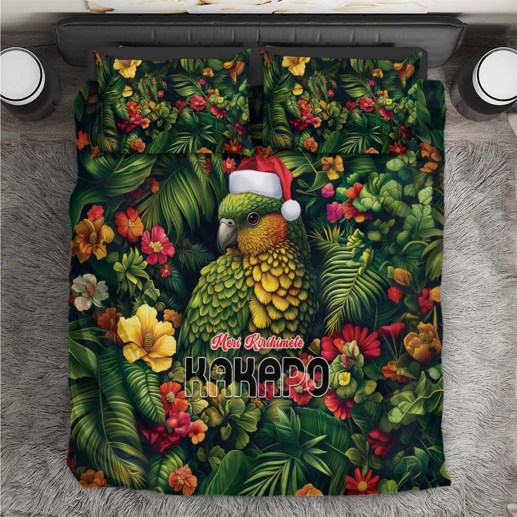 Meri Kirihimete Kakapo Bedding Set New Zealand Christmas with Tropical Vibe LT9 Green - Polynesian Pride
