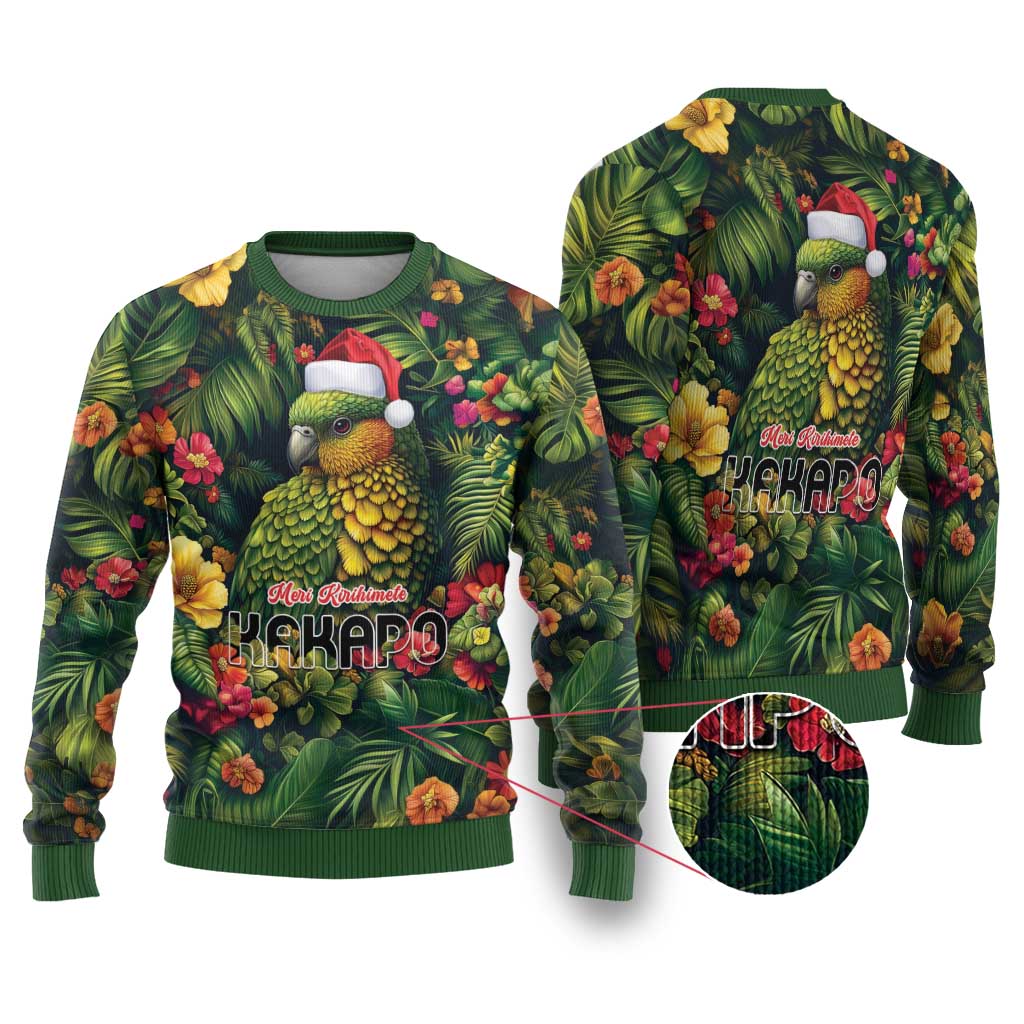 Meri Kirihimete Kakapo Ugly Christmas Sweater New Zealand Christmas with Tropical Vibe LT9 Green - Polynesian Pride
