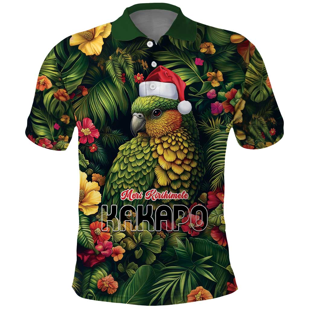 Meri Kirihimete Kakapo Polo Shirt New Zealand Christmas with Tropical Vibe LT9 Green - Polynesian Pride