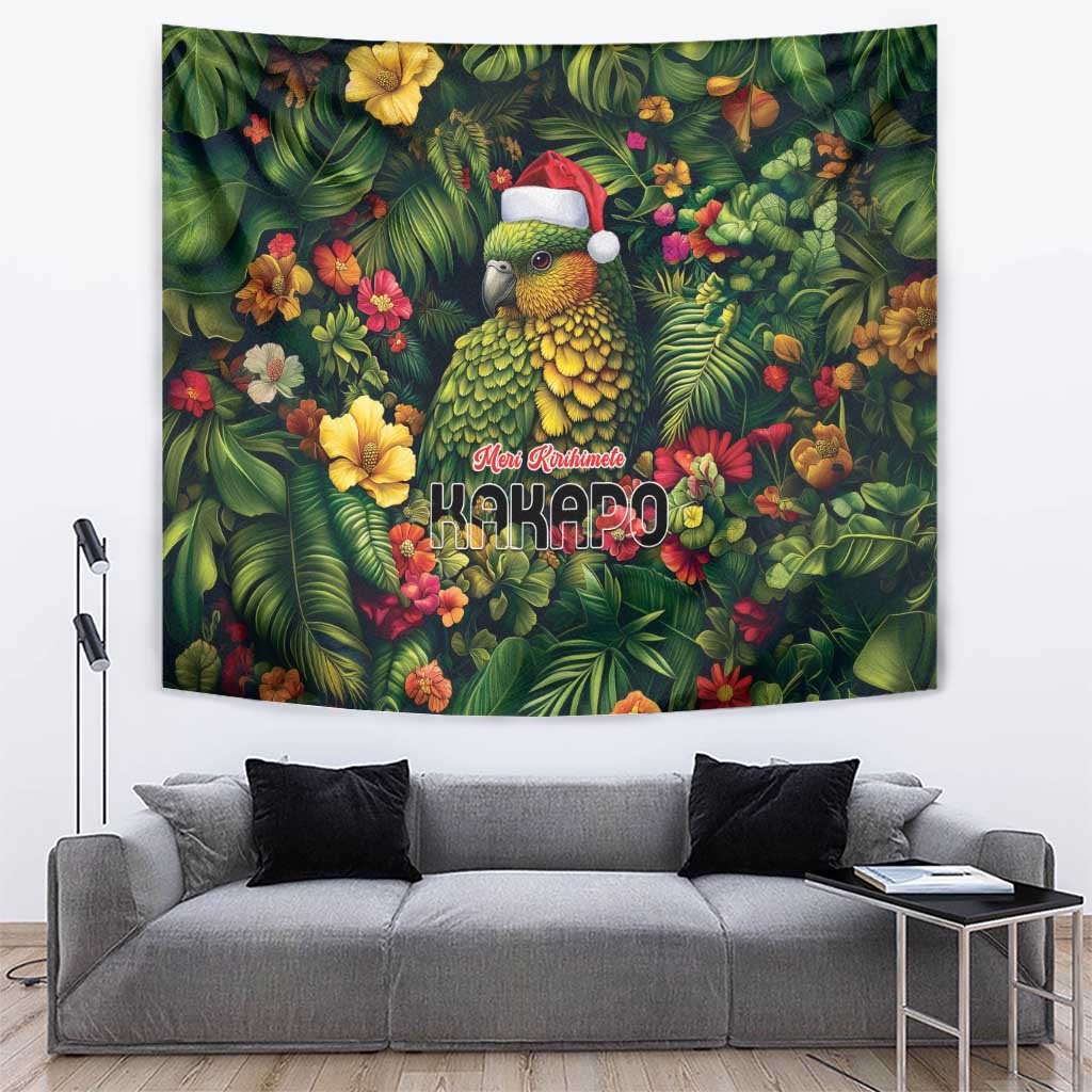 Meri Kirihimete Kakapo Tapestry New Zealand Christmas with Tropical Vibe LT9 Green - Polynesian Pride