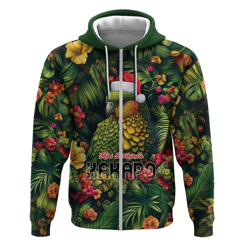 Meri Kirihimete Kakapo Zip Hoodie New Zealand Christmas with Tropical Vibe LT9 Zip Hoodie Green - Polynesian Pride