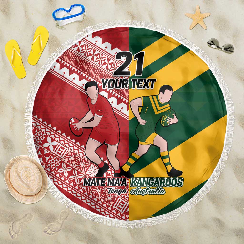 Australia-Tonga Rugby Pacific Custom Beach Blanket The Kangaroos and Mate Ma'a Tonga LT9 One Size 150cm Red-Green - Polynesian Pride