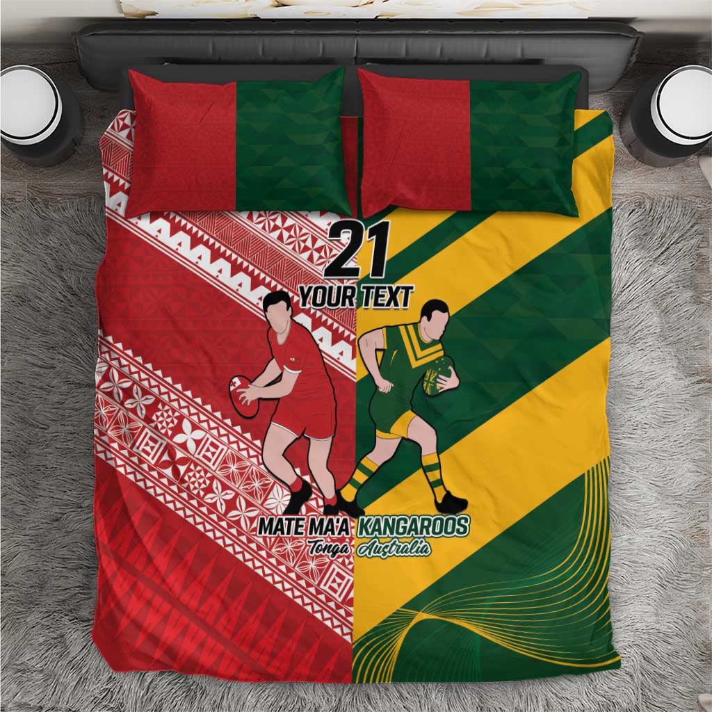 Australia-Tonga Rugby Pacific Custom Bedding Set The Kangaroos and Mate Ma'a Tonga LT9 Red-Green - Polynesian Pride