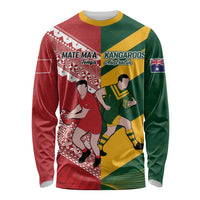 Australia-Tonga Rugby Pacific Custom Long Sleeve Shirt The Kangaroos and Mate Ma'a Tonga LT9 Unisex Red-Green - Polynesian Pride