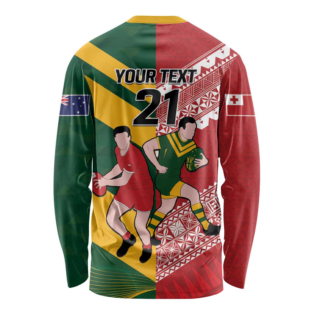 Australia-Tonga Rugby Pacific Custom Long Sleeve Shirt The Kangaroos and Mate Ma'a Tonga LT9 - Polynesian Pride