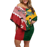 Australia-Tonga Rugby Pacific Custom Off Shoulder Short Dress The Kangaroos and Mate Ma'a Tonga LT9 Women Red-Green - Polynesian Pride