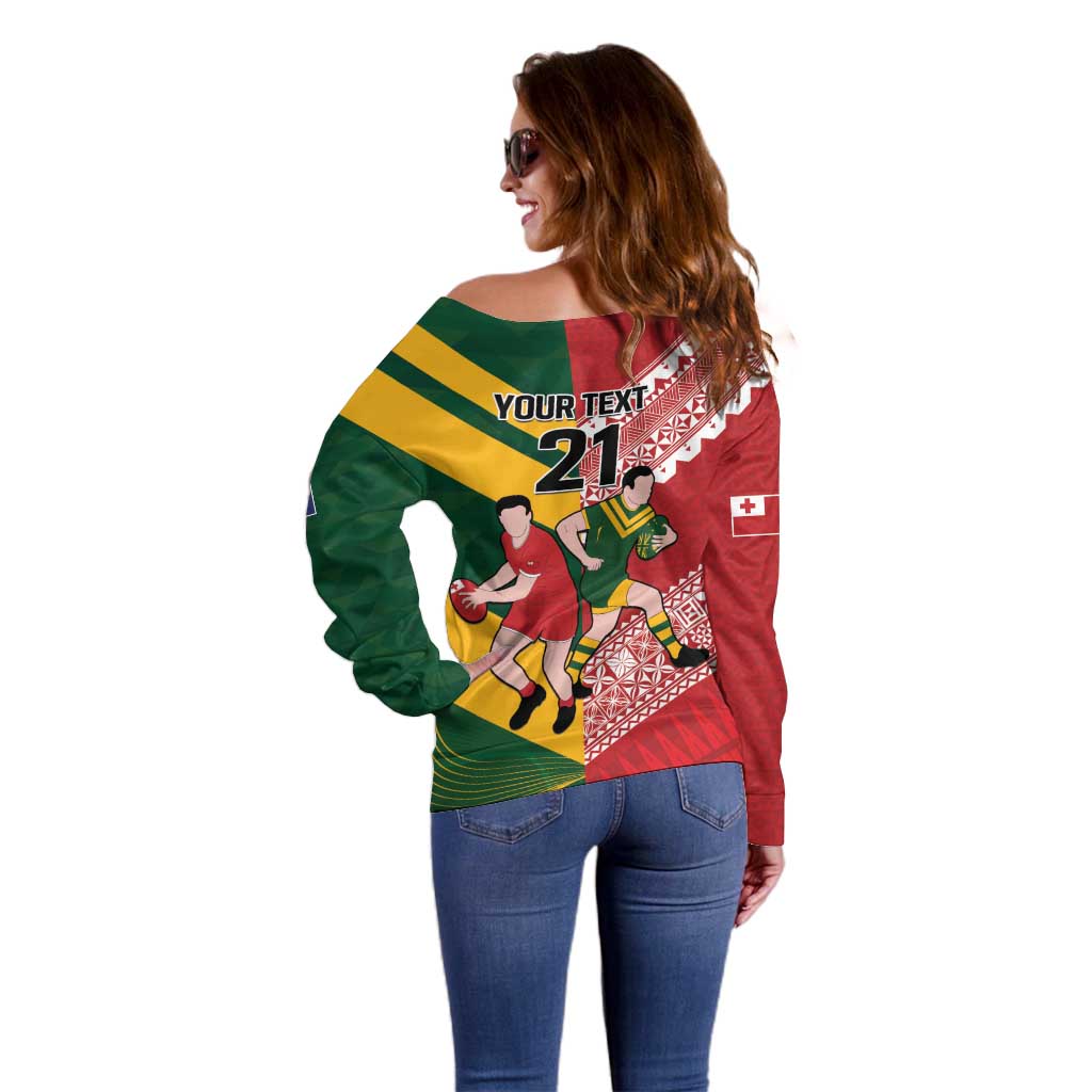Australia-Tonga Rugby Pacific Custom Off Shoulder Sweater The Kangaroos and Mate Ma'a Tonga LT9 - Polynesian Pride