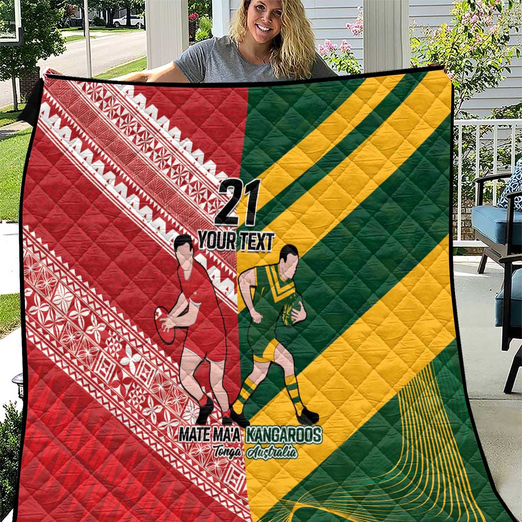 Australia-Tonga Rugby Pacific Custom Quilt The Kangaroos and Mate Ma'a Tonga LT9 Red-Green - Polynesian Pride