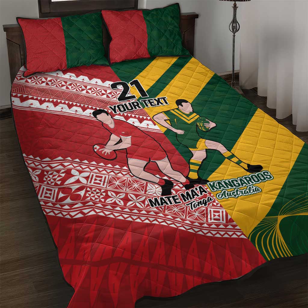Australia-Tonga Rugby Pacific Custom Quilt Bed Set The Kangaroos and Mate Ma'a Tonga LT9 Red-Green - Polynesian Pride