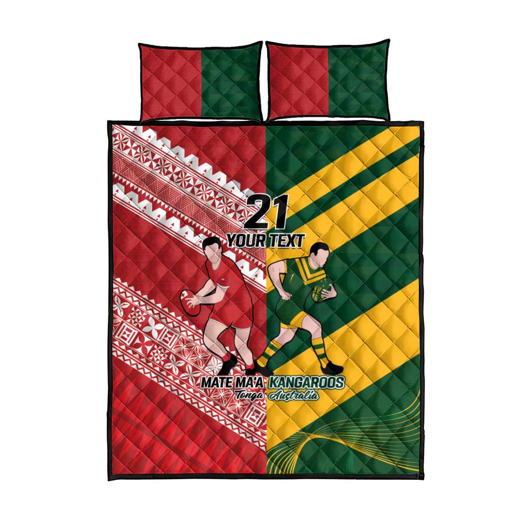 Australia-Tonga Rugby Pacific Custom Quilt Bed Set The Kangaroos and Mate Ma'a Tonga LT9 - Polynesian Pride