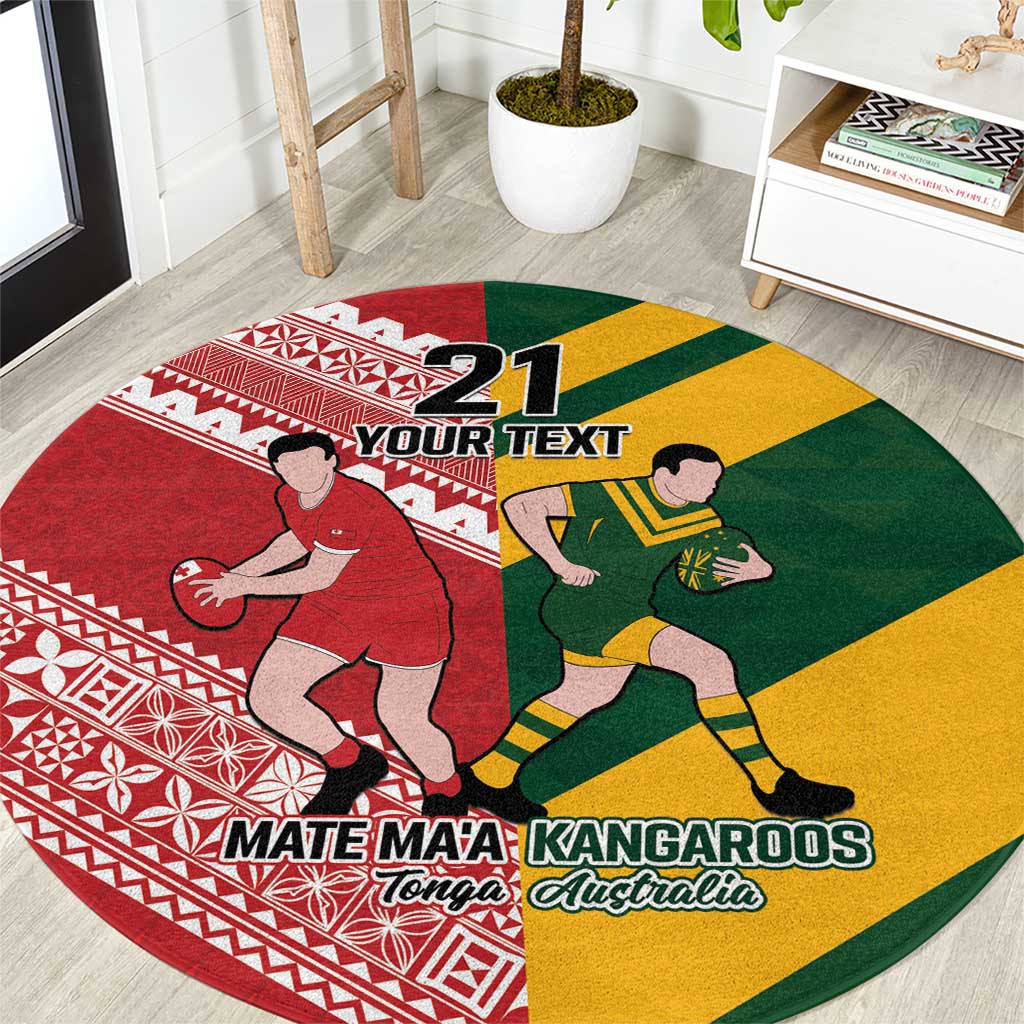 Australia-Tonga Rugby Pacific Custom Round Carpet The Kangaroos and Mate Ma'a Tonga LT9 Red-Green - Polynesian Pride