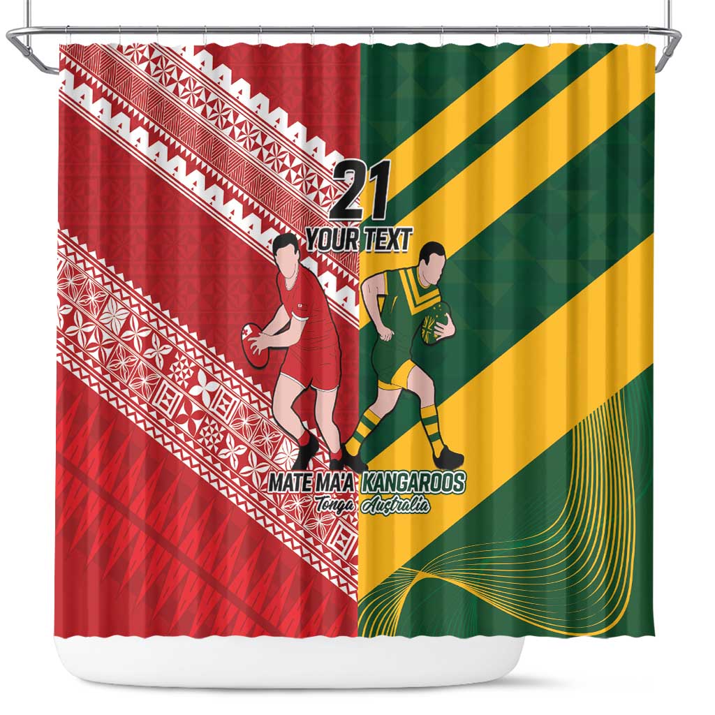 Australia-Tonga Rugby Pacific Custom Shower Curtain The Kangaroos and Mate Ma'a Tonga LT9 Red-Green - Polynesian Pride