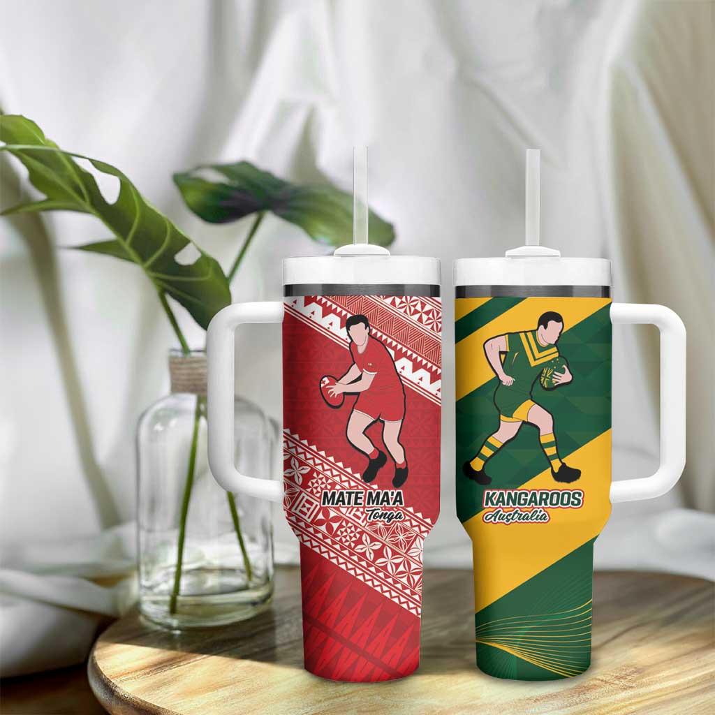 Australia-Tonga Rugby Pacific Custom Tumbler With Handle The Kangaroos and Mate Ma'a Tonga LT9 - Polynesian Pride