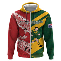 Australia-Tonga Rugby Pacific Custom Zip Hoodie The Kangaroos and Mate Ma'a Tonga LT9 Zip Hoodie Red-Green - Polynesian Pride