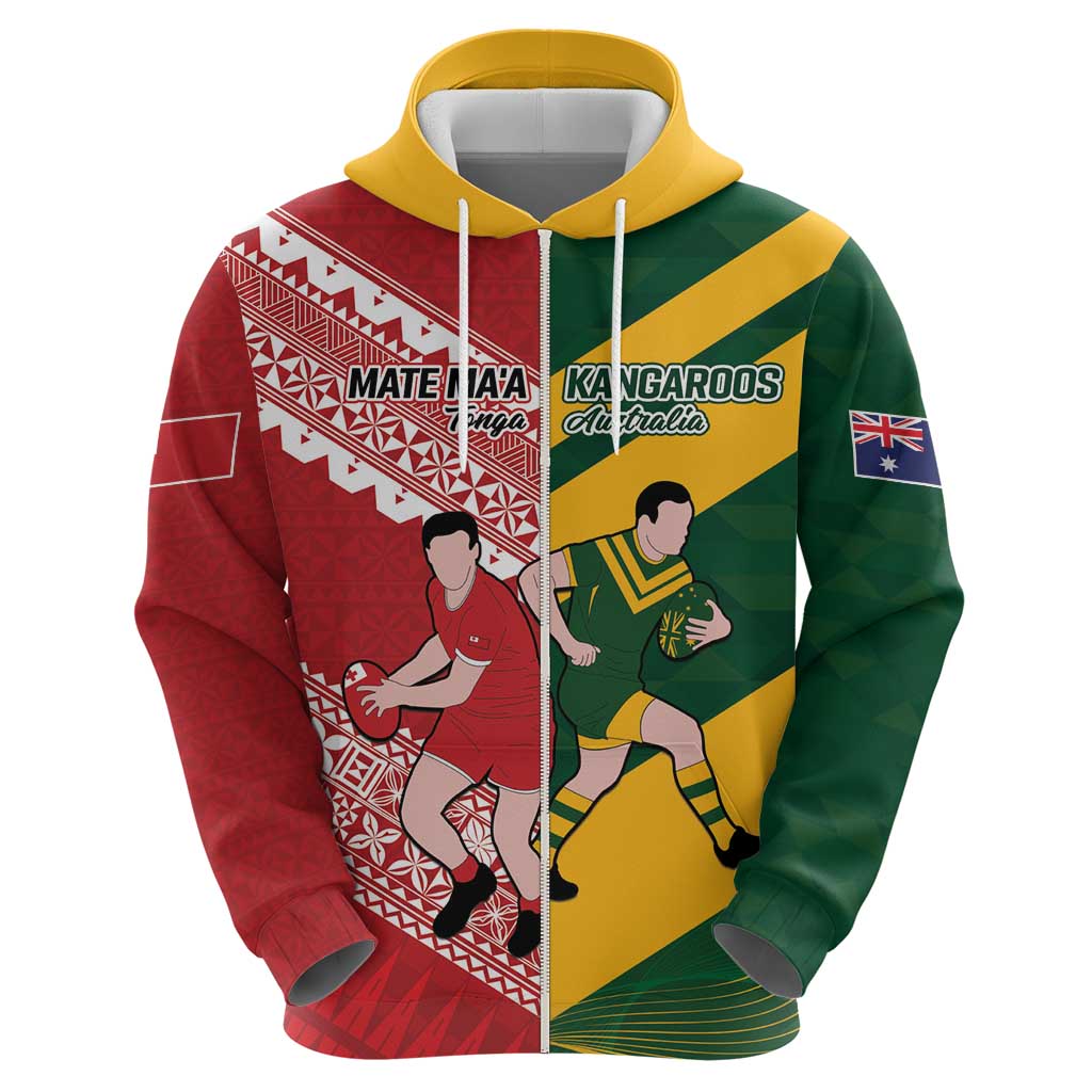 Australia-Tonga Rugby Pacific Custom Zip Hoodie The Kangaroos and Mate Ma'a Tonga LT9 - Polynesian Pride