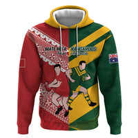 Australia-Tonga Rugby Pacific Custom Zip Hoodie The Kangaroos and Mate Ma'a Tonga LT9 Pullover Hoodie Red-Green - Polynesian Pride