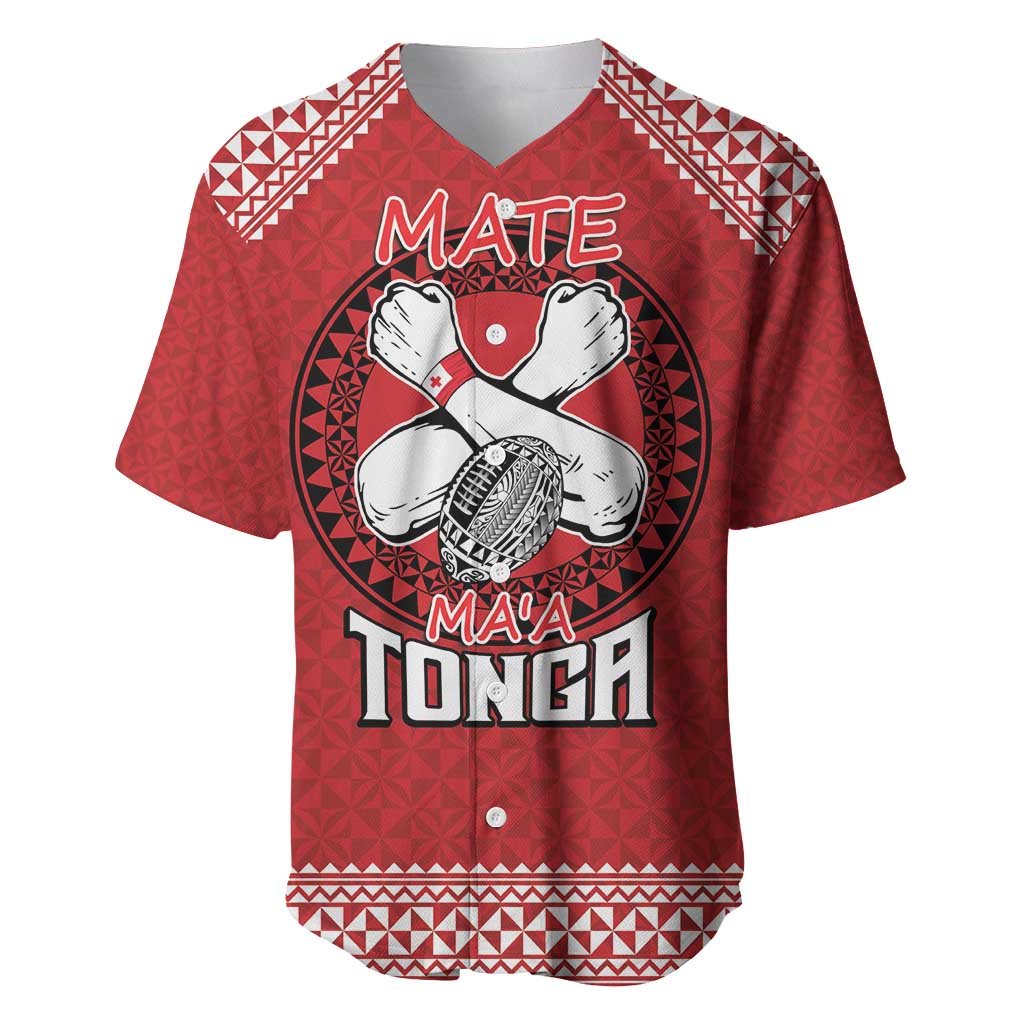 Tonga Rugby XIII Custom Baseball Jersey Mate Ma'a Tonga with Ngatu Pattern LT9 Red - Polynesian Pride