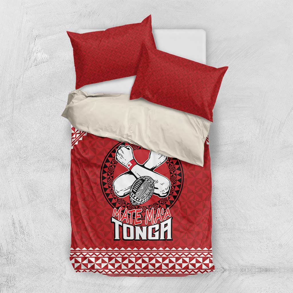 Tonga Rugby XIII Custom Bedding Set Mate Ma'a Tonga with Ngatu Pattern LT9 US Twin 172cm x 218cm Red - Polynesian Pride