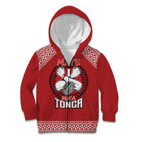 Tonga Rugby XIII Custom Kid Hoodie Mate Ma'a Tonga with Ngatu Pattern LT9 Zip Hoodie Red - Polynesian Pride