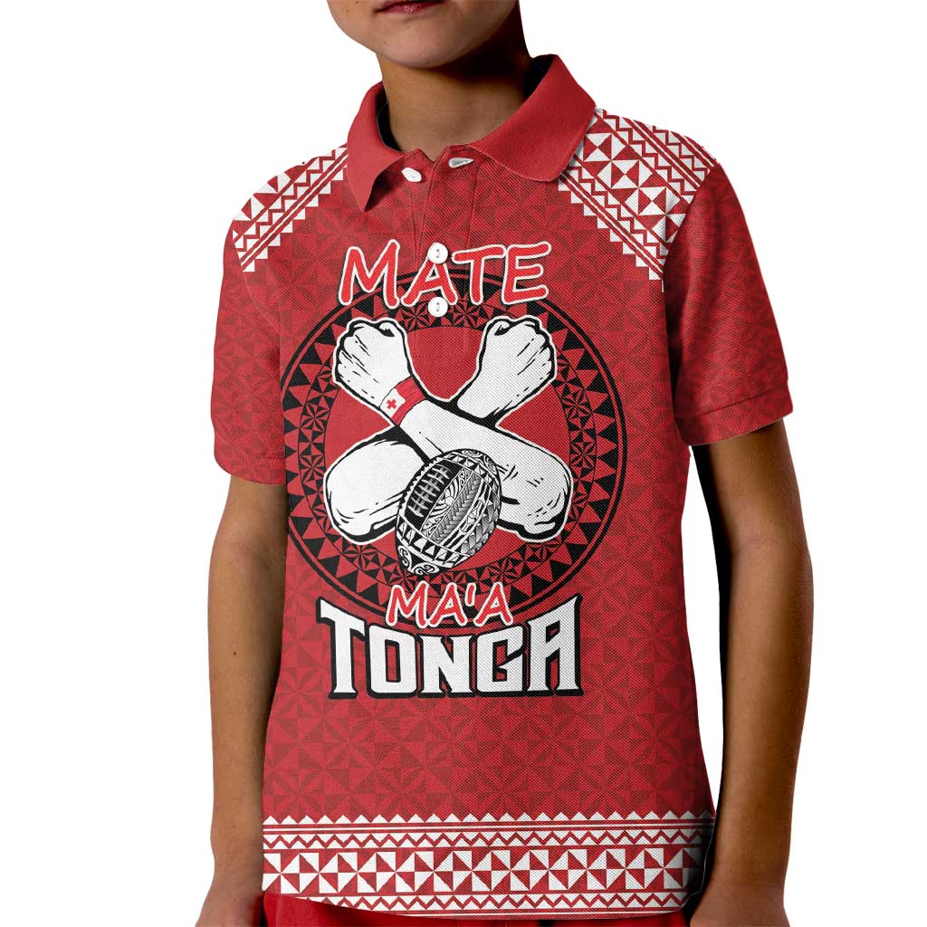 Tonga Rugby XIII Custom Kid Polo Shirt Mate Ma'a Tonga with Ngatu Pattern LT9 Kid Red - Polynesian Pride