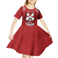 Tonga Rugby XIII Custom Kid Short Sleeve Dress Mate Ma'a Tonga with Ngatu Pattern LT9 - Polynesian Pride