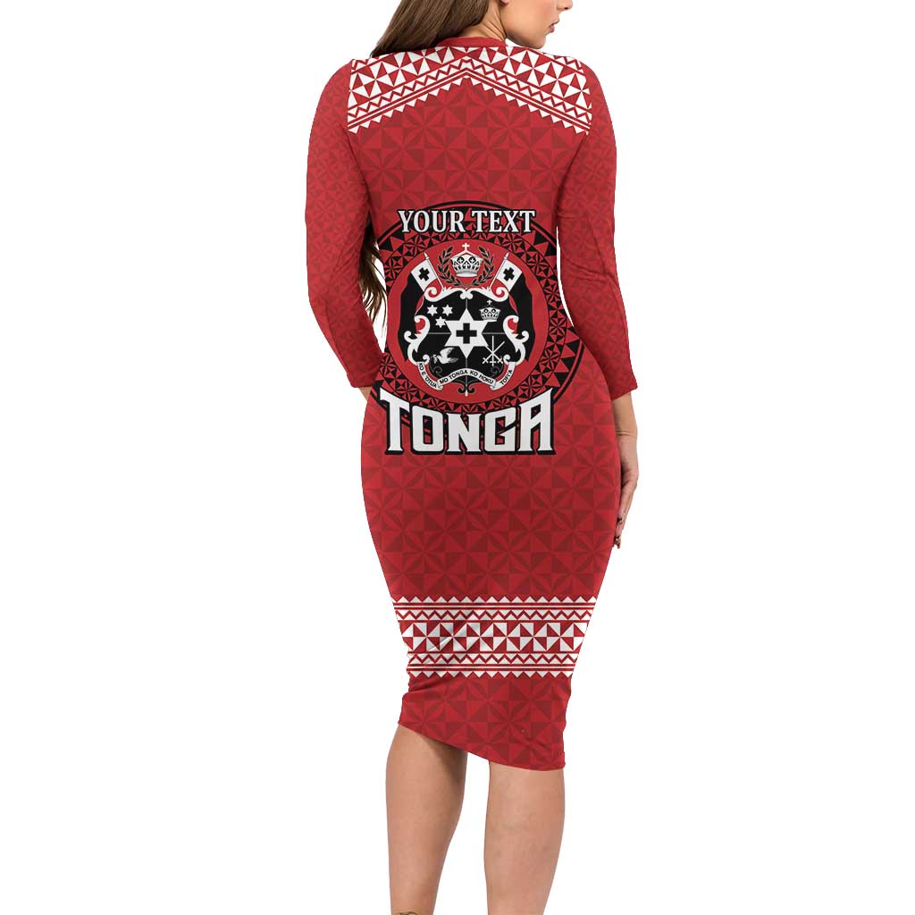 Tonga Rugby XIII Custom Long Sleeve Bodycon Dress Mate Ma'a Tonga with Ngatu Pattern LT9 - Polynesian Pride