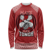 Tonga Rugby XIII Custom Long Sleeve Shirt Mate Ma'a Tonga with Ngatu Pattern LT9 Unisex Red - Polynesian Pride