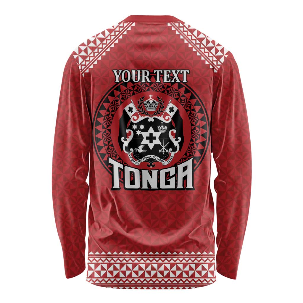 Tonga Rugby XIII Custom Long Sleeve Shirt Mate Ma'a Tonga with Ngatu Pattern LT9 - Polynesian Pride