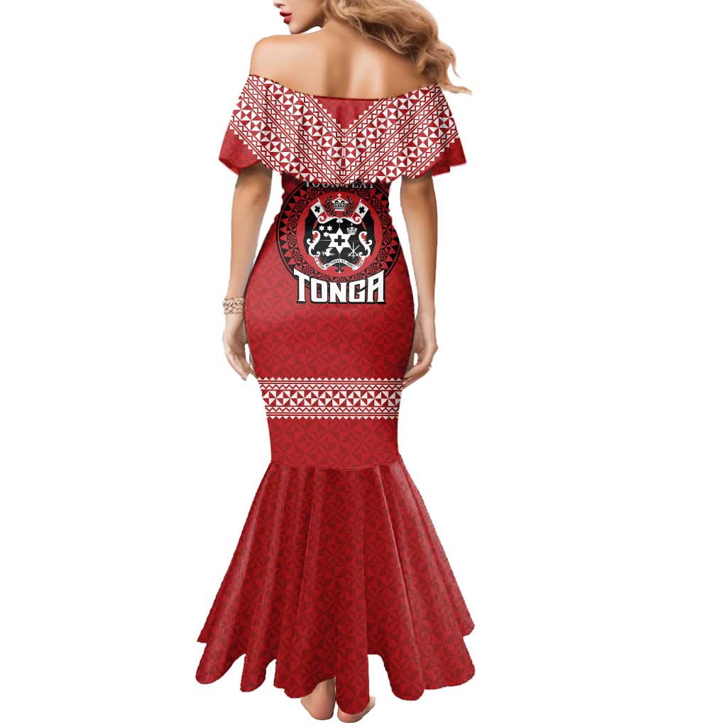Tonga Rugby XIII Custom Mermaid Dress Mate Ma'a Tonga with Ngatu Pattern LT9 - Polynesian Pride