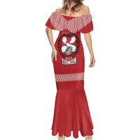 Tonga Rugby XIII Custom Mermaid Dress Mate Ma'a Tonga with Ngatu Pattern LT9 - Polynesian Pride