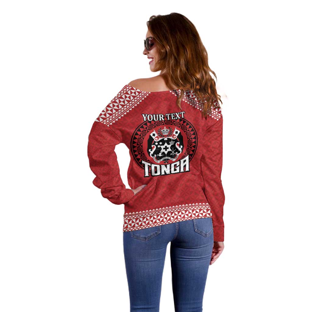 Tonga Rugby XIII Custom Off Shoulder Sweater Mate Ma'a Tonga with Ngatu Pattern LT9 - Polynesian Pride