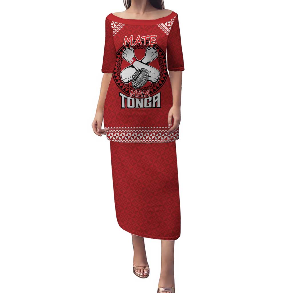 Tonga Rugby XIII Custom Puletasi Mate Ma'a Tonga with Ngatu Pattern LT9 Long Dress Red - Polynesian Pride