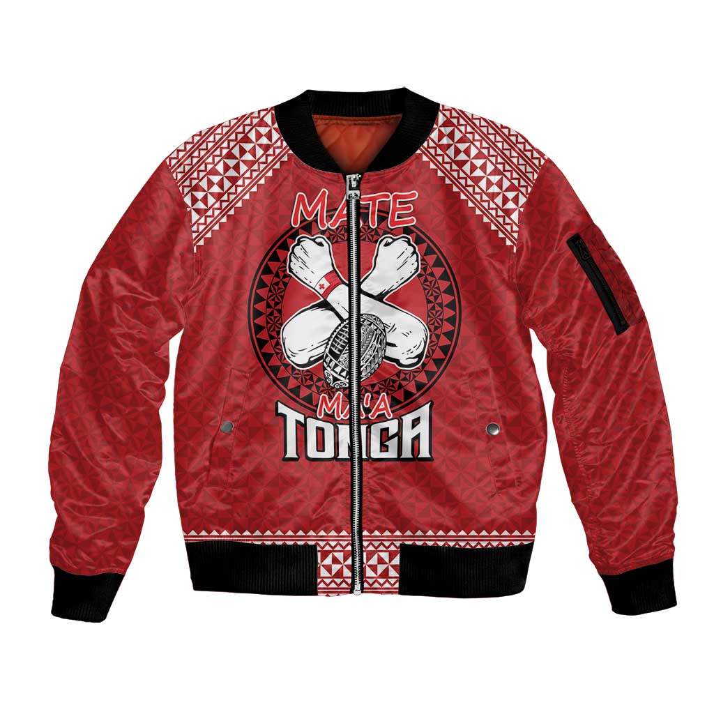 Tonga Rugby XIII Custom Sleeve Zip Bomber Jacket Mate Ma'a Tonga with Ngatu Pattern LT9 Unisex Red - Polynesian Pride