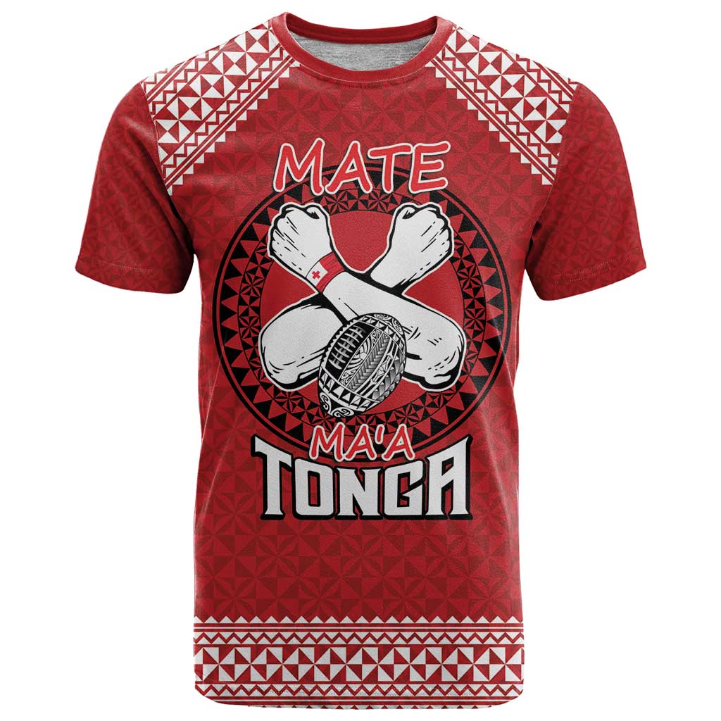 Tonga Rugby XIII Custom T Shirt Mate Ma'a Tonga with Ngatu Pattern LT9 Red - Polynesian Pride