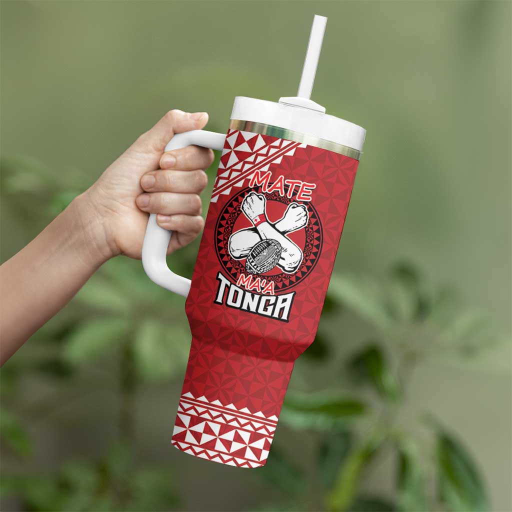 Tonga Rugby XIII Custom Tumbler With Handle Mate Ma'a Tonga with Ngatu Pattern LT9 - Polynesian Pride