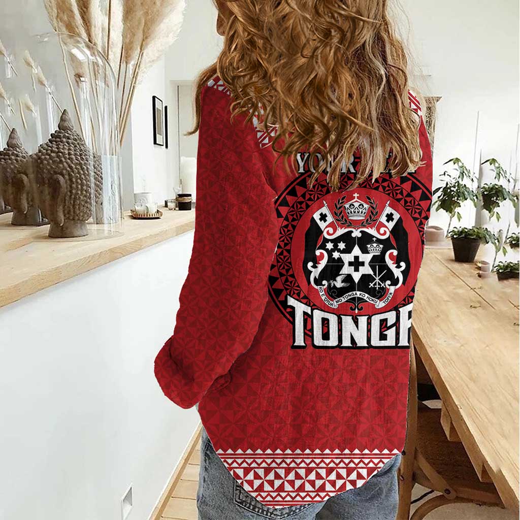 Tonga Rugby XIII Custom Women Casual Shirt Mate Ma'a Tonga with Ngatu Pattern LT9 - Polynesian Pride