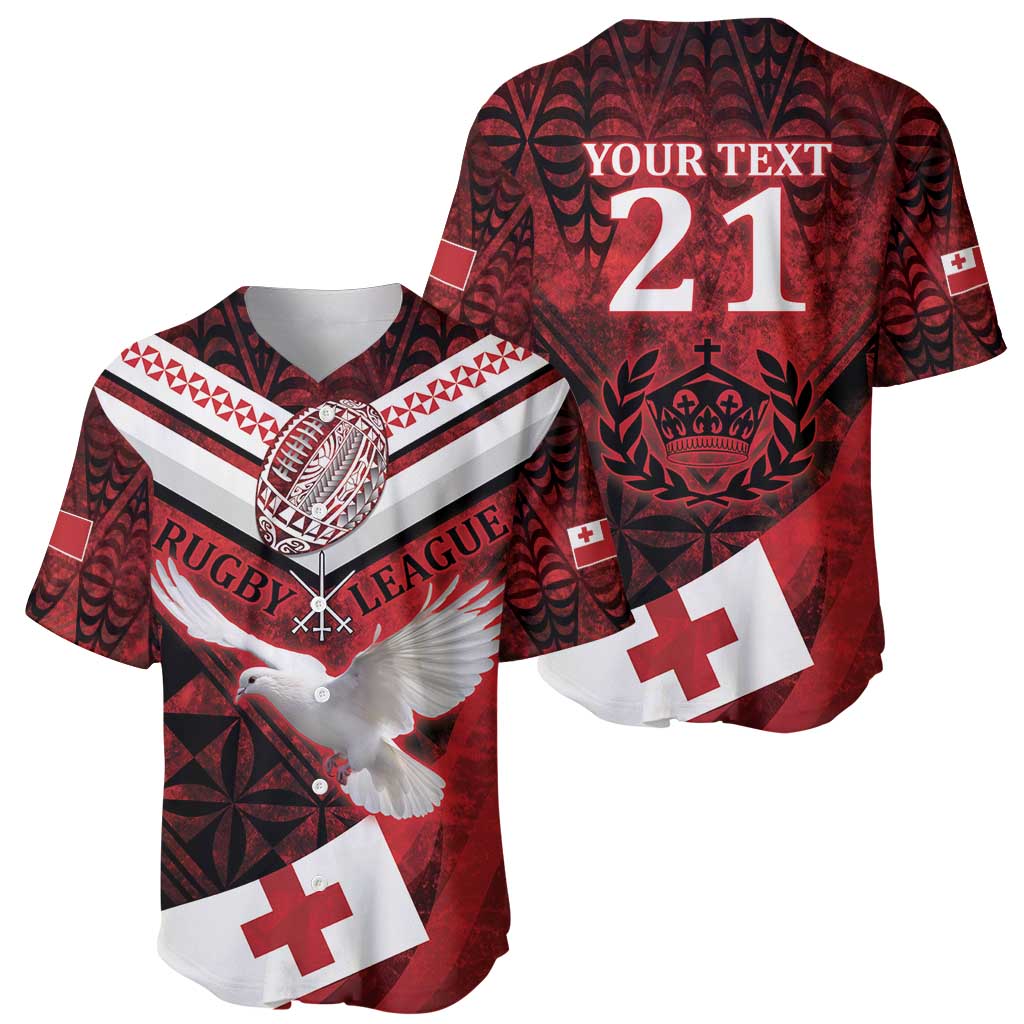 Custom Tonga XIII Rugby Tribal Tattoo Baseball Jersey Mate Ma'a Tonga Kupesi Ngatu Grunge Style LT9 - Polynesian Pride