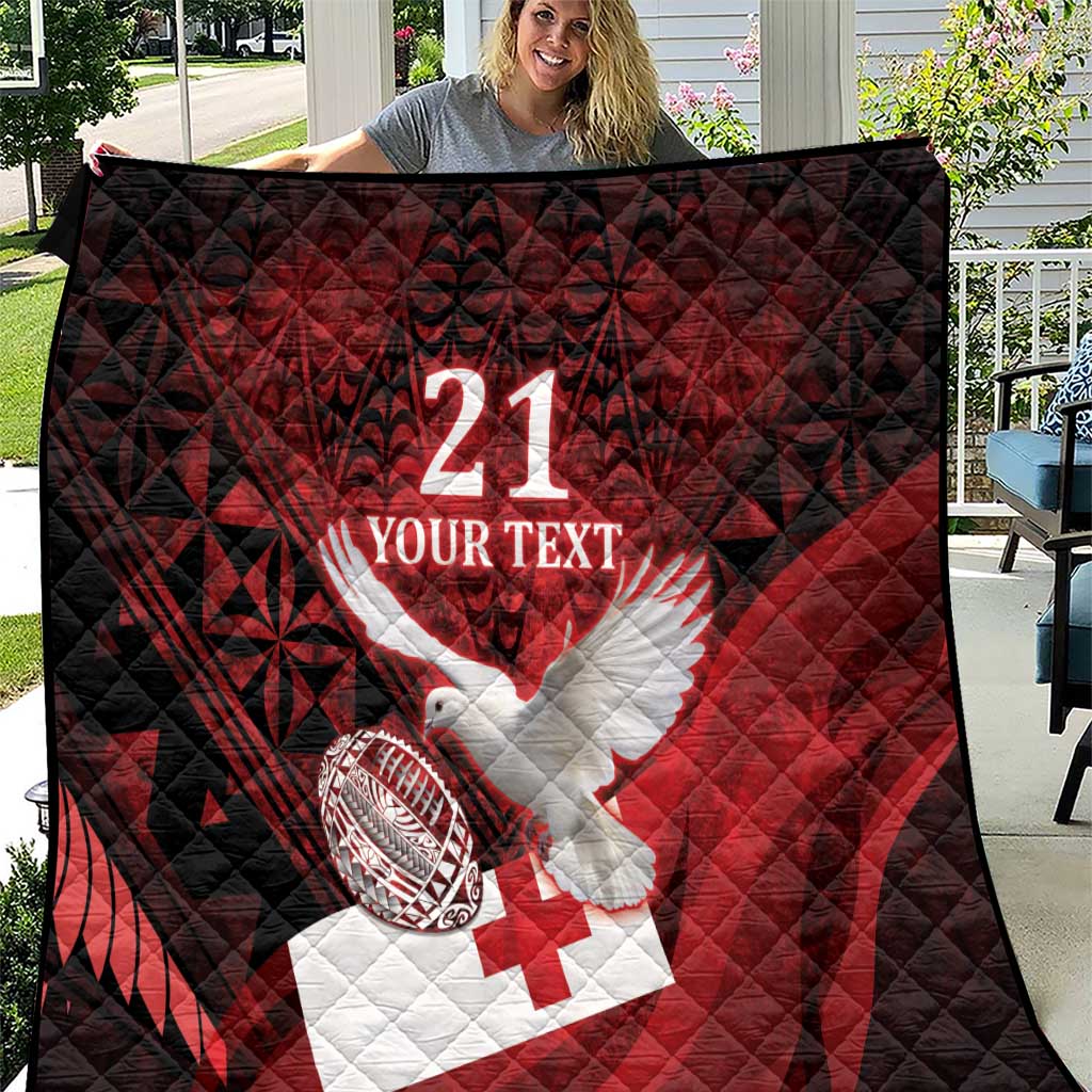 Custom Tonga XIII Rugby Tribal Tattoo Quilt Mate Ma'a Tonga Kupesi Ngatu Grunge Style LT9 Red - Polynesian Pride