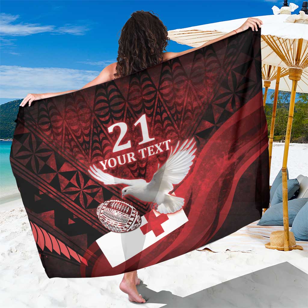 Custom Tonga XIII Rugby Tribal Tattoo Sarong Mate Ma'a Tonga Kupesi Ngatu Grunge Style LT9 One Size 44 x 66 inches Red - Polynesian Pride