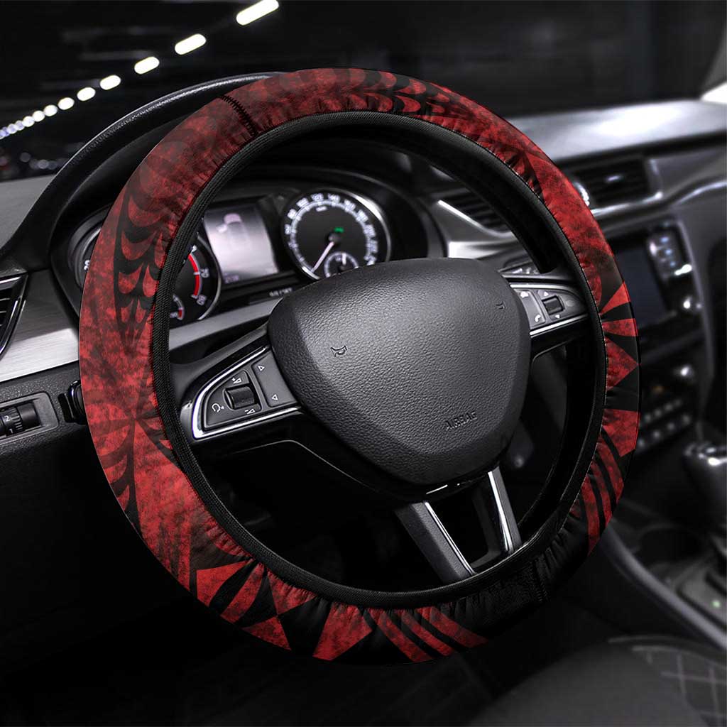 Tonga XIII Rugby Tribal Tattoo Steering Wheel Cover Mate Ma'a Tonga Kupesi Ngatu Grunge Style