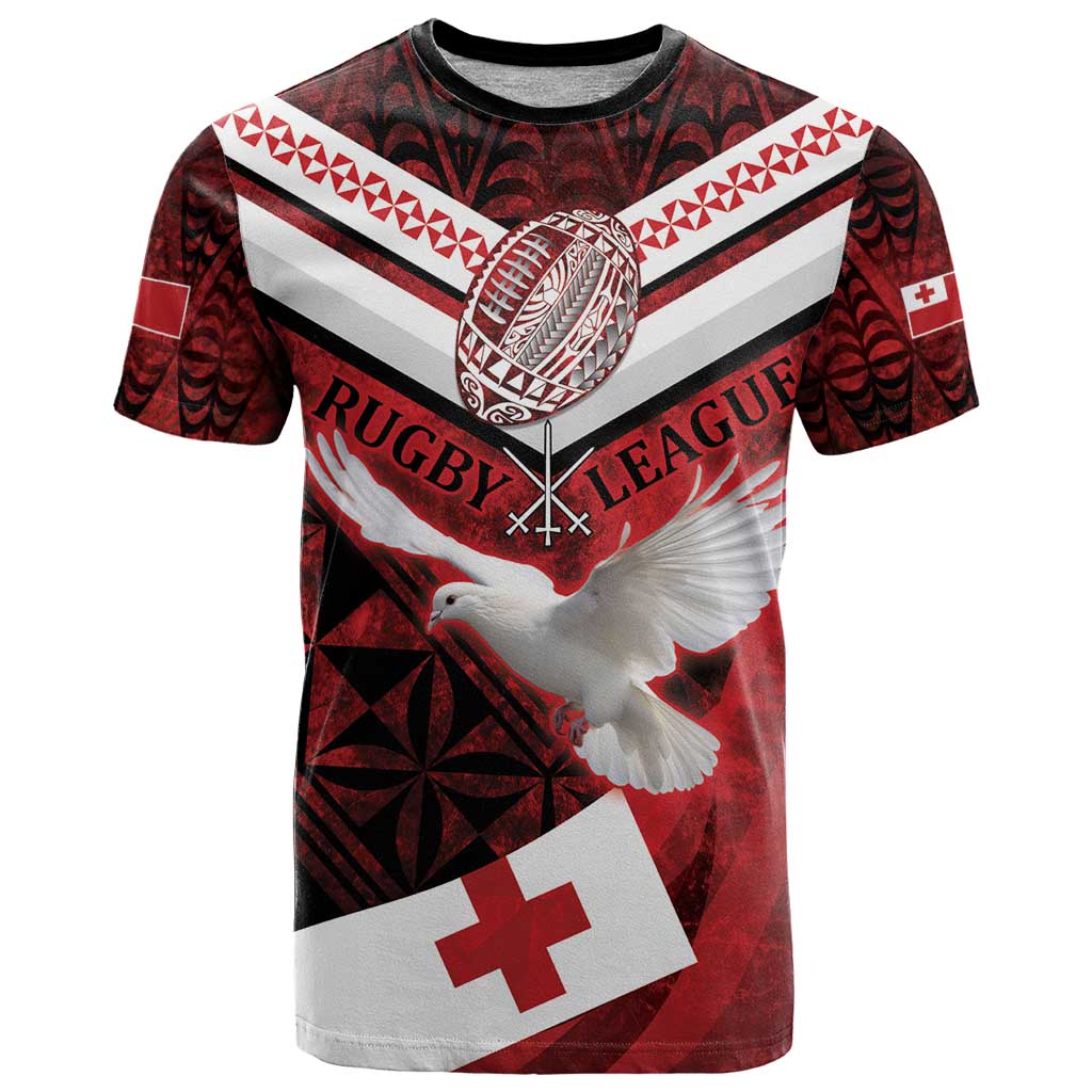 Custom Tonga XIII Rugby Tribal Tattoo T Shirt Mate Ma'a Tonga Kupesi Ngatu Grunge Style LT9 Red - Polynesian Pride