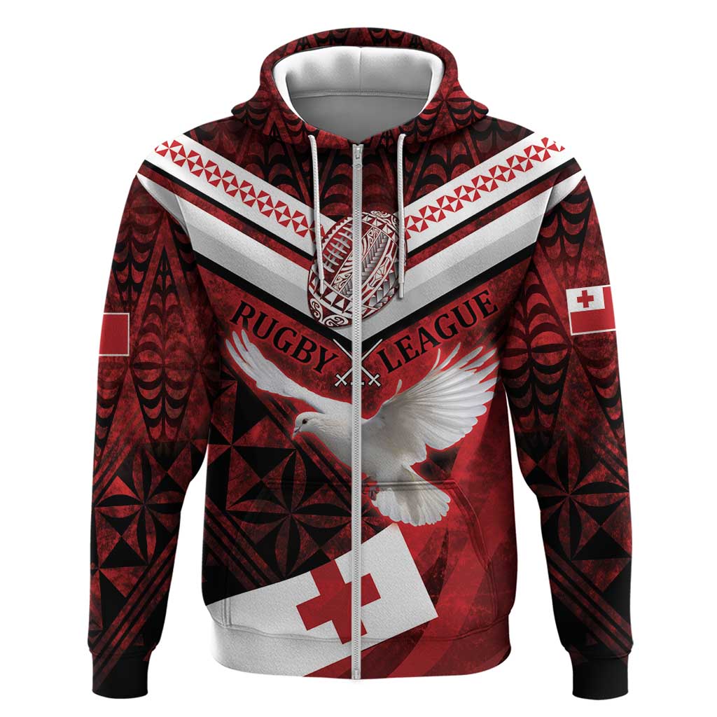 Custom Tonga XIII Rugby Tribal Tattoo Zip Hoodie Mate Ma'a Tonga Kupesi Ngatu Grunge Style