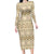 Pasifika Sataoa Pattern Simple Motif Family Matching Long Sleeve Bodycon Dress and Hawaiian Shirt Beige Tan LT9 Mom's Dress Beige Tan - Polynesian Pride