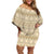 Pasifika Sataoa Pattern Simple Motif Family Matching Off Shoulder Short Dress and Hawaiian Shirt Beige Tan LT9 Mom's Dress Beige Tan - Polynesian Pride