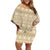 Pasifika Sataoa Pattern Simple Motif Off Shoulder Short Dress Beige Tan LT9 Women Beige Tan - Polynesian Pride