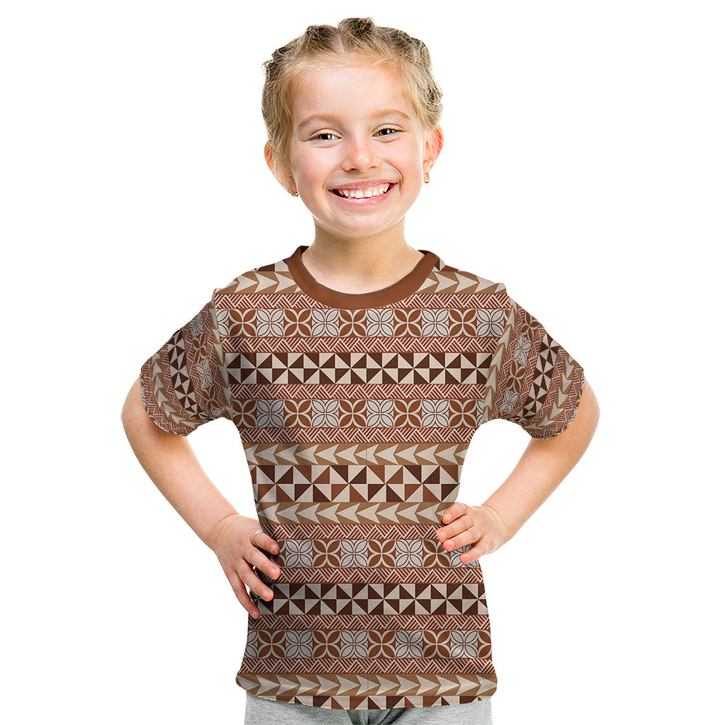 Pasifika Sataoa Pattern Simple Motif Kid T Shirt Brown Beige Tan LT9 Brown - Polynesian Pride