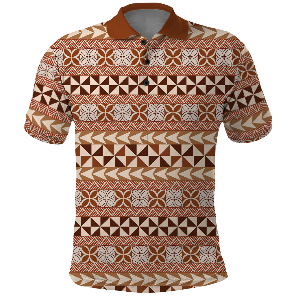 Pasifika Sataoa Pattern Simple Motif Polo Shirt Brown Beige Tan LT9 Brown - Polynesian Pride