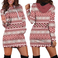 Pasifika Sataoa Pattern Simple Motif Hoodie Dress Cherry LT9 - Polynesian Pride