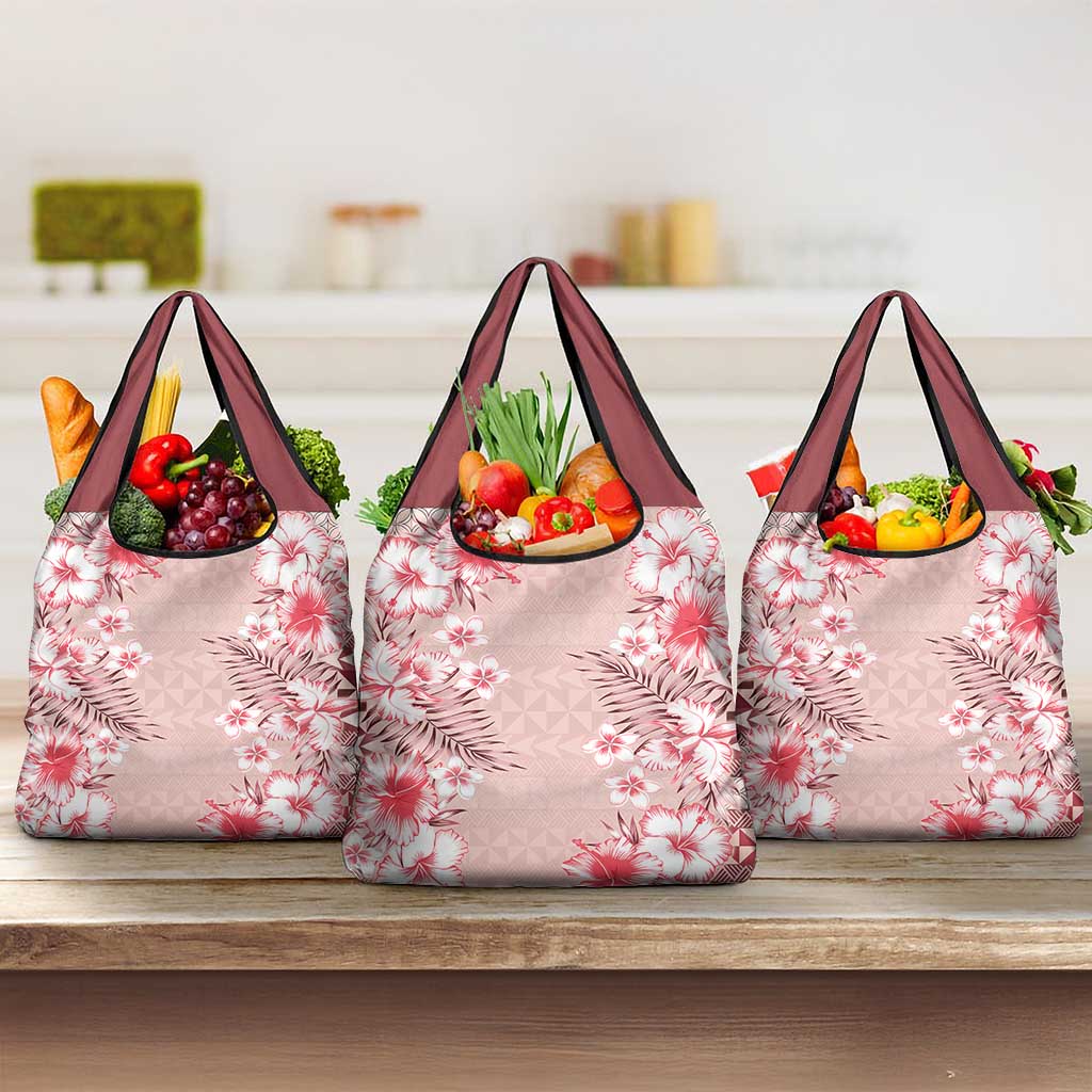 Pasifika Sataoa Pattern Plumeria Vintage Grocery Bag Cherry LT9 3-pack One Size Cherry - Polynesian Pride