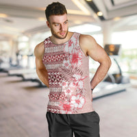 Pasifika Sataoa Pattern Plumeria Vintage Men Tank Top Cherry LT9 Cherry - Polynesian Pride